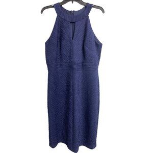 Eliza J. Blue Metallic Halter‎ Neck Sheath Dress Size 14